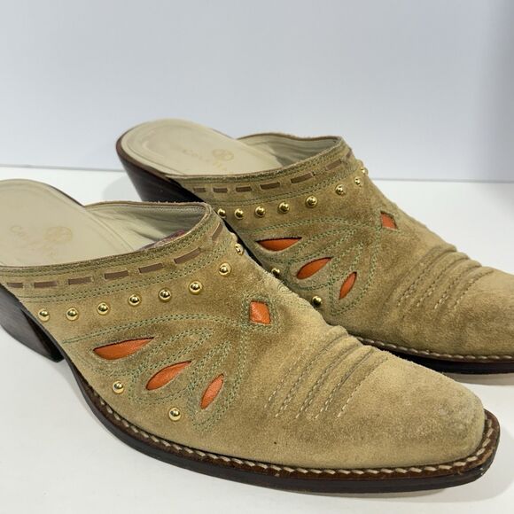 Cole Haan Womens Heels Mules D18363 US 8.5 B Tan Suede Slip-on Studded Leather - Picture 6 of 16
